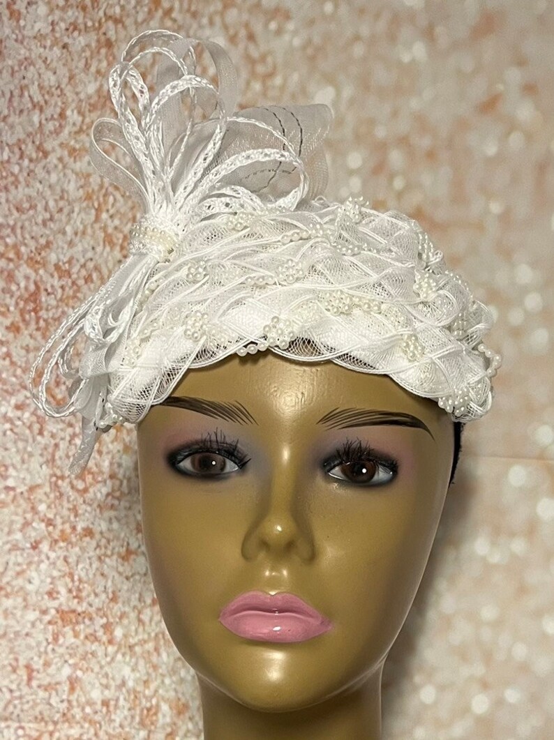 Beautiful White Fascinator Half Hat for Church Head Covering Etsy