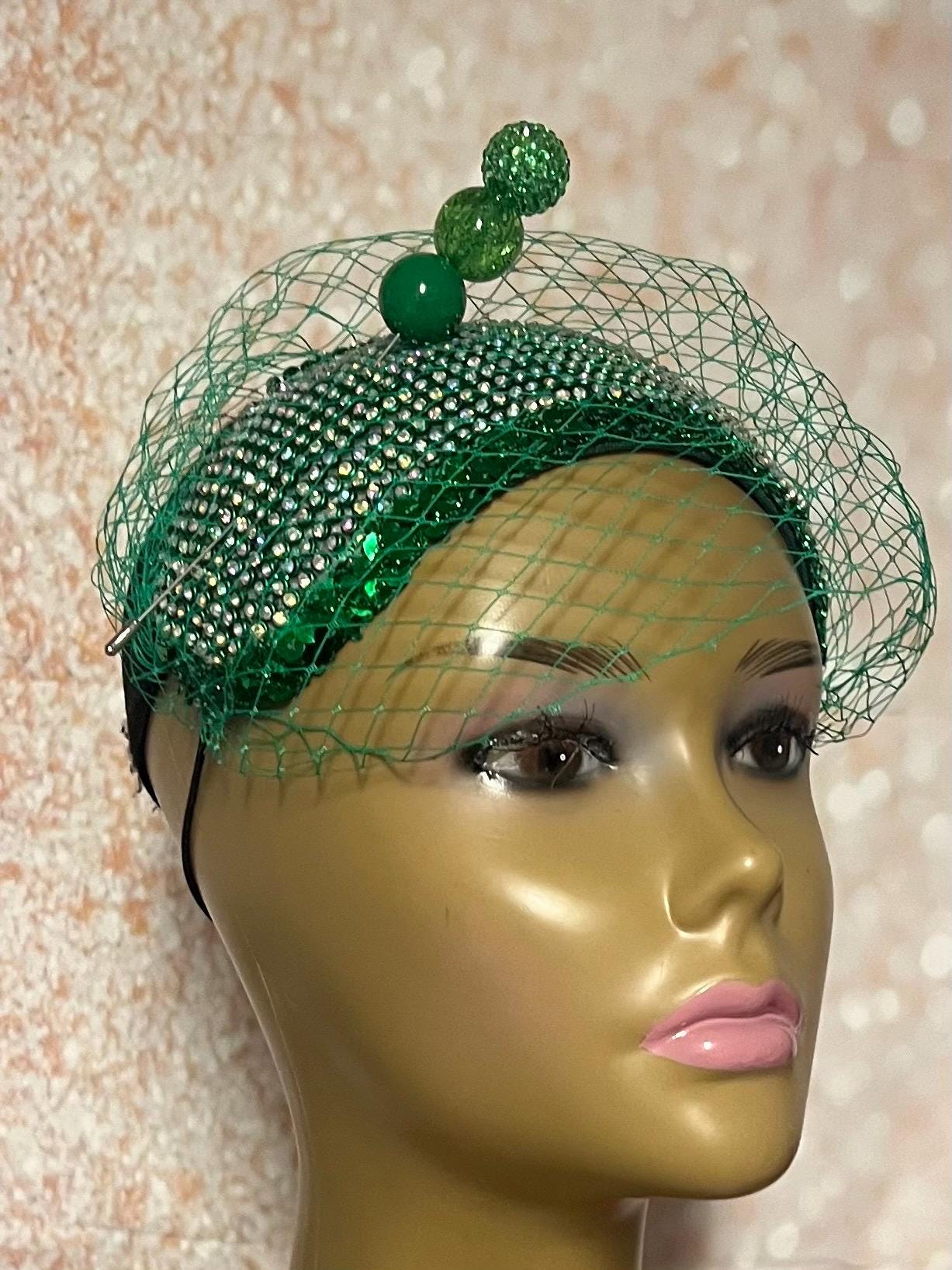 Green Rhinestone Bling Headband-shaped Fascinator Half Hat  display picture 3