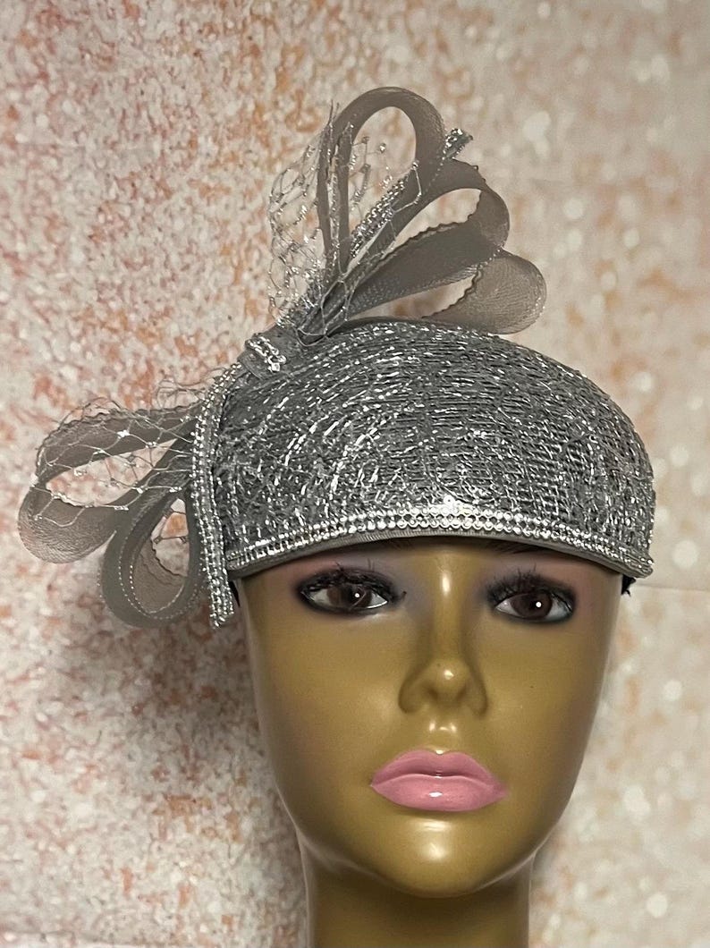 Silver/gray Rhinestone Crystal Bling Fascinator Hat for Church ...