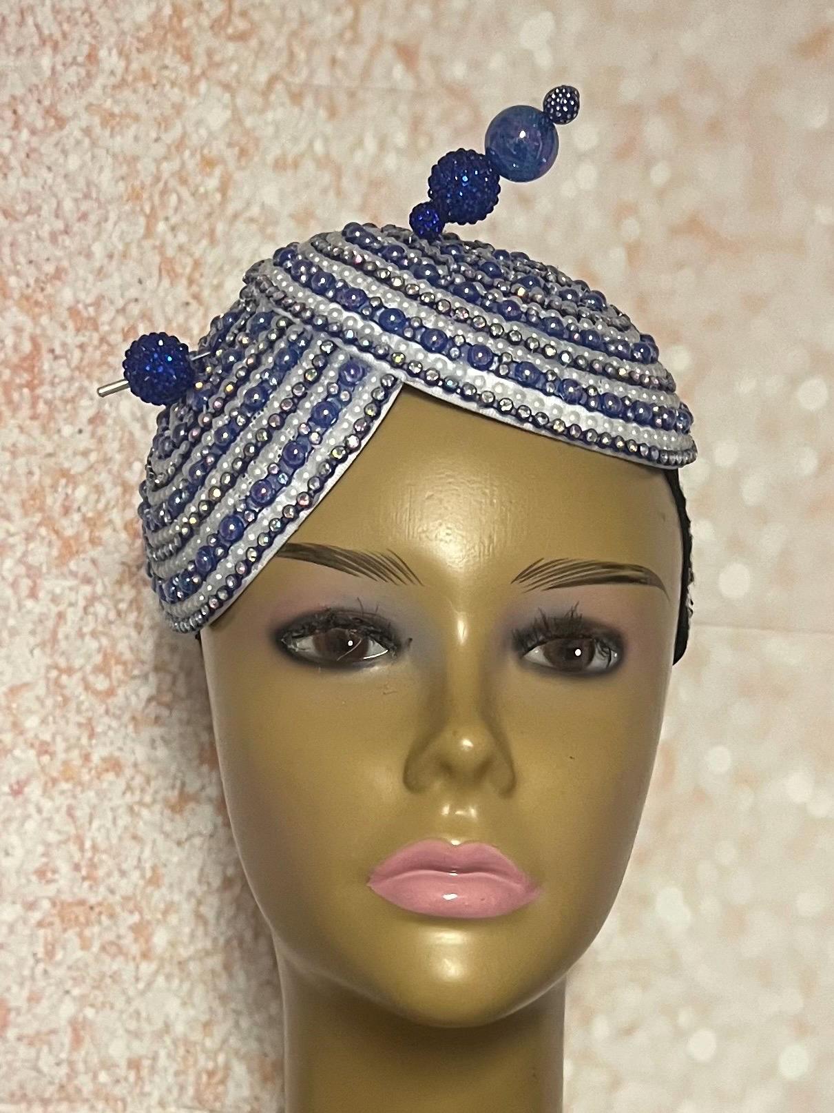 Elegant White Fascinator with Pink and Blue Accents White Fascinator & Hatinator for Weddings- Elegance Hatinator main image 3