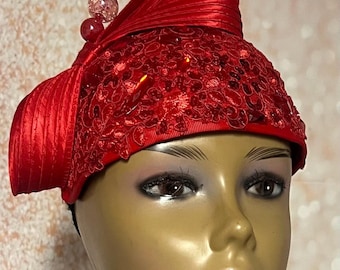Red Beaded Lace Half Hat Fascinator for weddings, church, and special occasions, Gift for Mom, Sister, Wife, Her