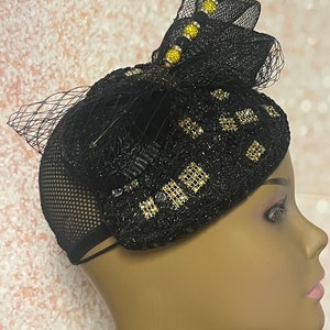 Black Sequin Lace Teardrop Rhinestone Fascinator Half Hat for Church Head Covering, Weddings, Tea Parties and Other Special Occasions image 5