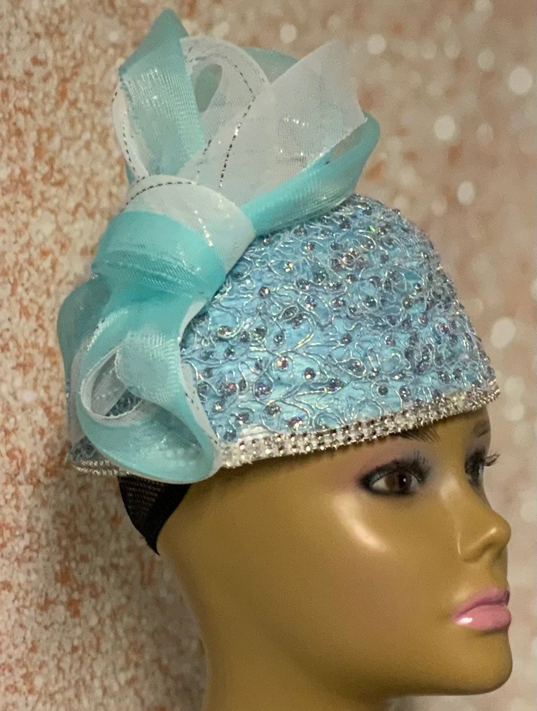 Light Blue and Turquoise Pillbox Hat for Church Head Covering Etsy