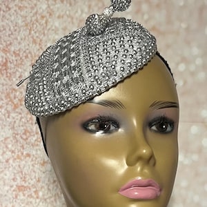 Silver Beaded Button Cocktail Fascinator Half Hat for Church, Tea Parties, Weddings, and other special occasions