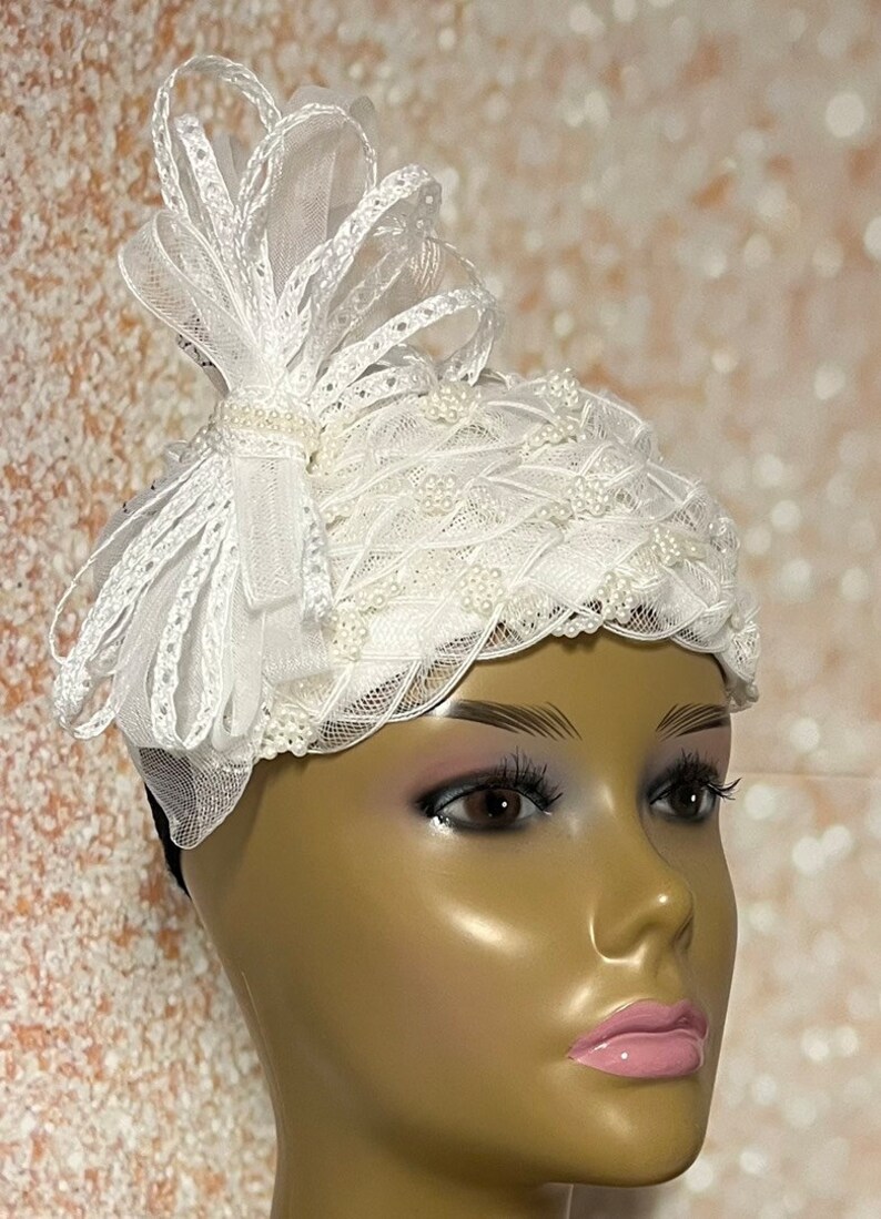 Beautiful White Fascinator Half Hat for Church Head Covering Etsy