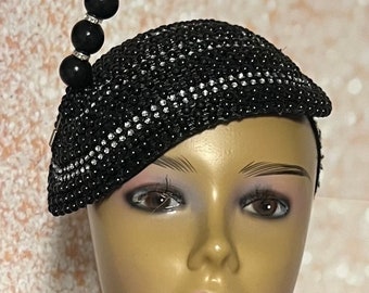 Black Beaded Half Hat Fascinator for weddings, church and special occasions, Gift for Mom, Sister, Wife, Her