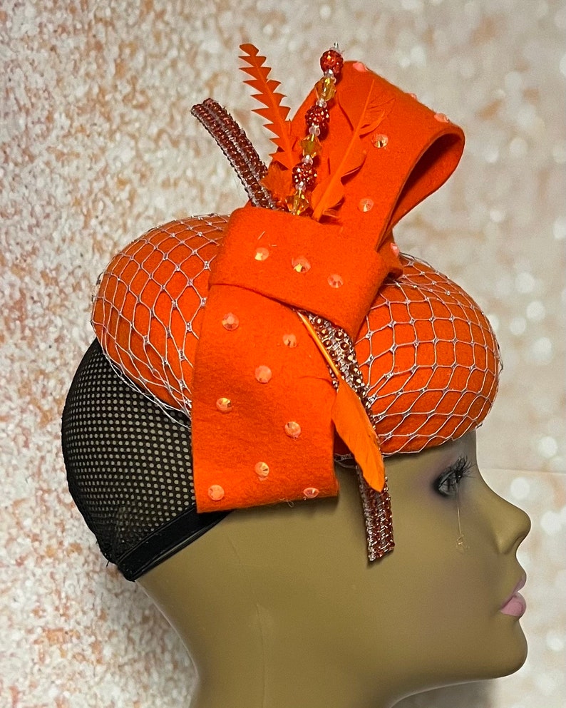 Orange Wool Felt Half Hat Fascinator for Church Head Covering Etsy