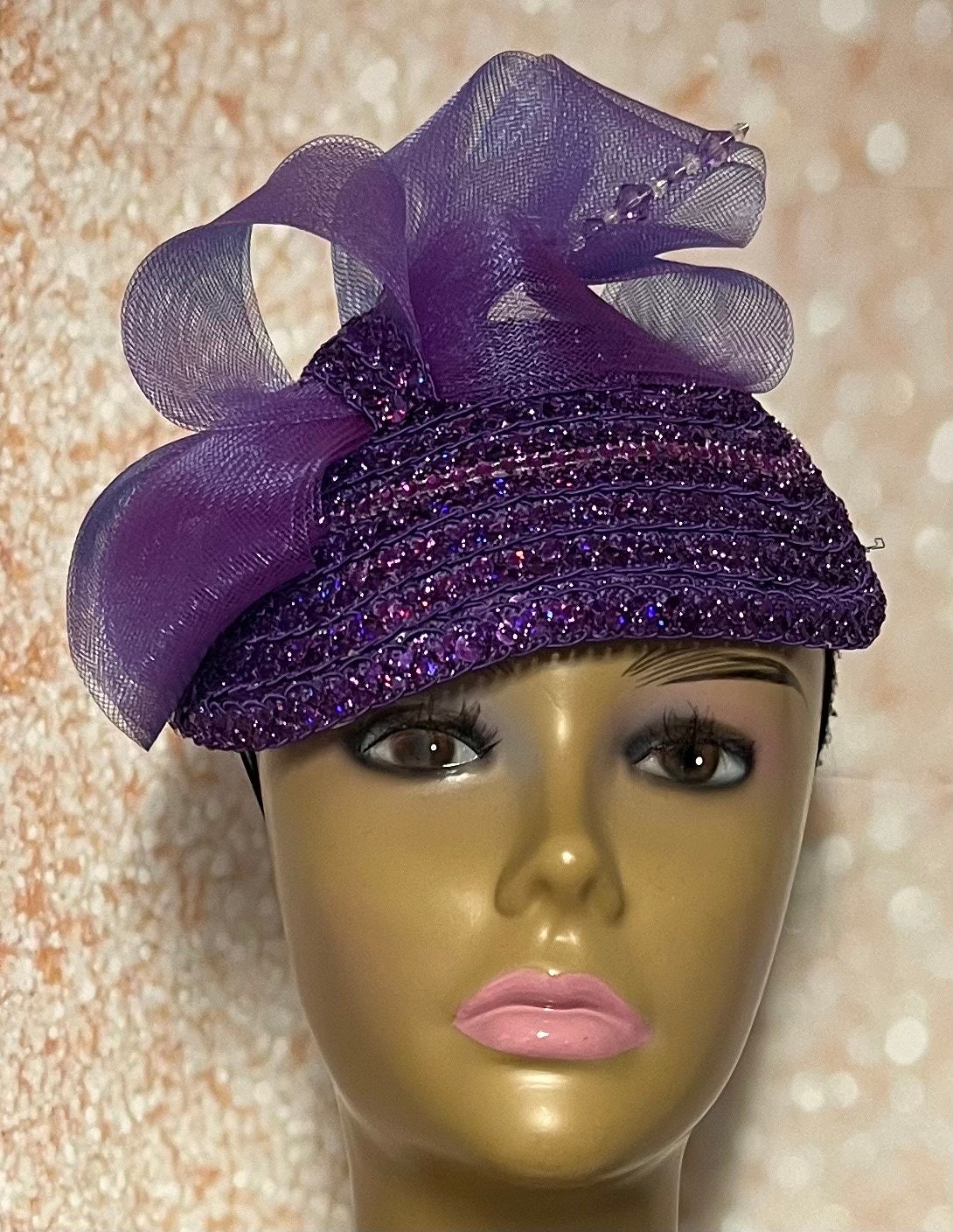Purple Sequins and Rhinestones Hat for Church Wedding Mother - Etsy