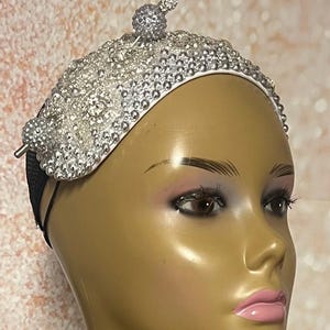 Silver Bead Rhinestones Headband-Shaped Fascinator Half Hat for Church, Tea Party, Weddings and other special occasions