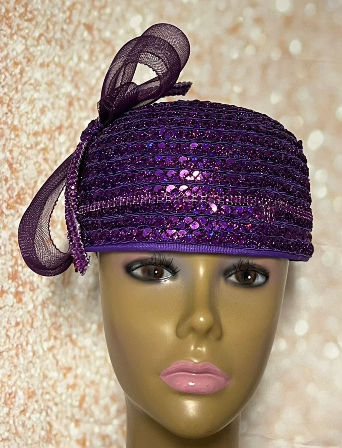 Purple Sequins and Rhinestones Hat for Church Wedding Mother Etsy