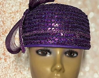 Purple Sequins and Rhinestones hat for Church, Wedding, Mother of the Bride, Head Covering, Tea Parties and other special occasions