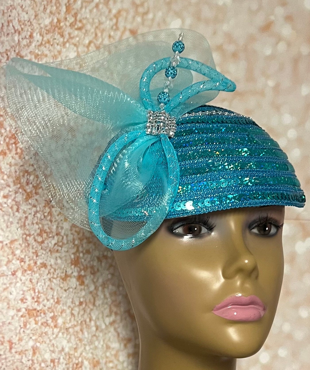 Turquoise Sequin Half Hat for Church Head Covering Mother of Etsy
