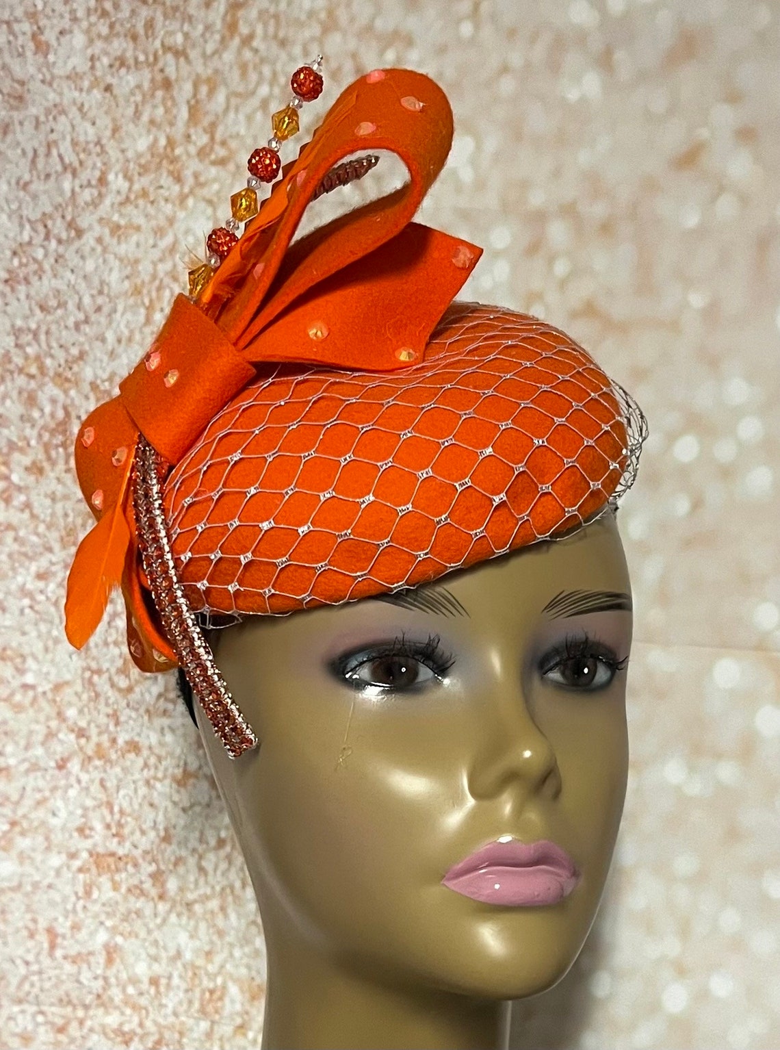 Orange Wool Felt Half Hat Fascinator for Church Head Covering Etsy