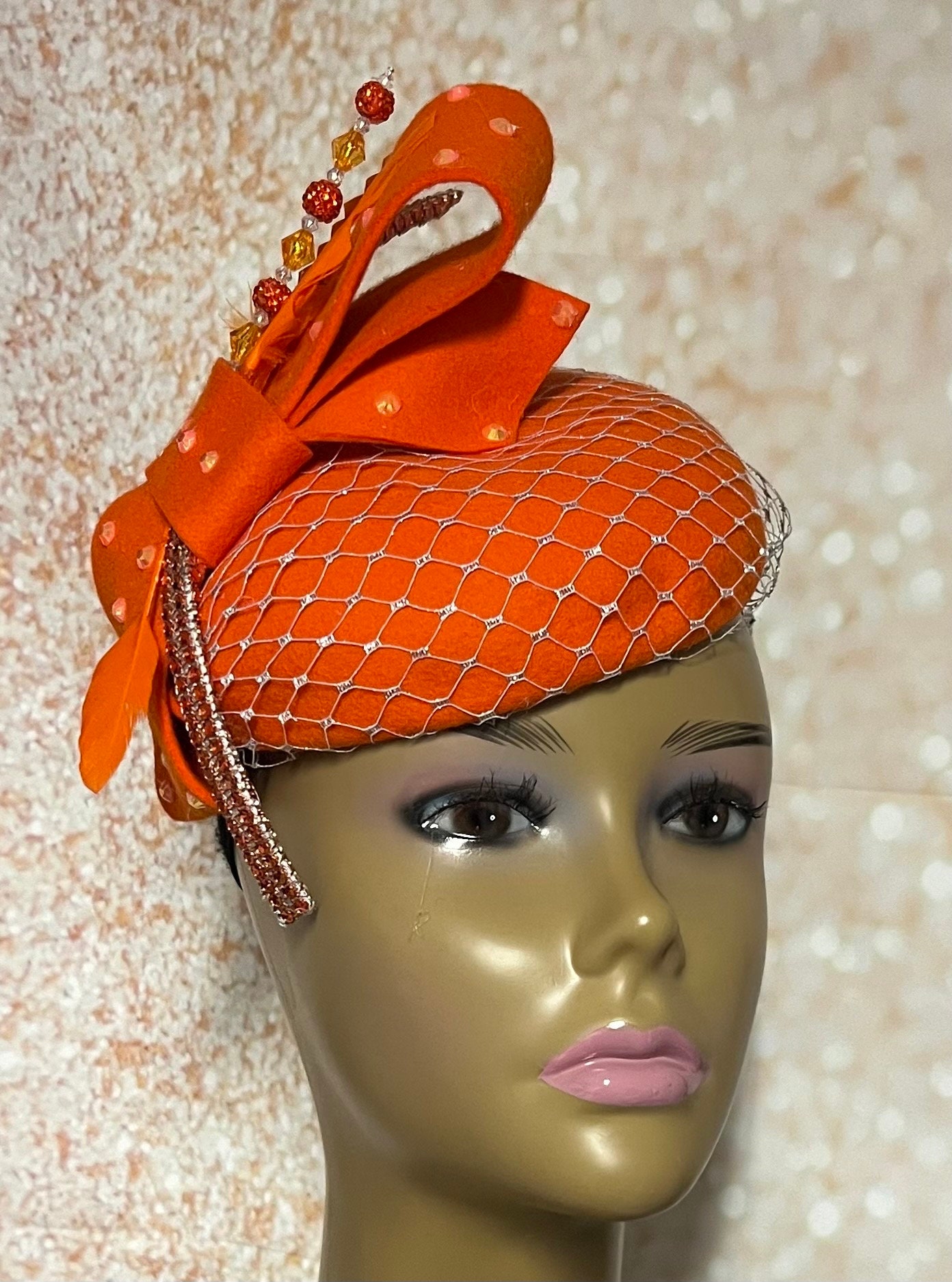 Orange Wool Felt Half Hat Fascinator for Church Head Covering Etsy