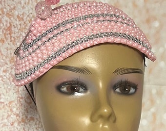 Pink Beaded hat for Church, Wedding, Mother of the Bride, Head Covering, Tea Parties and other special occasions