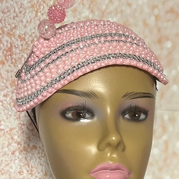 Pink Beaded hat for Church, Wedding, Mother of the Bride, Head Covering, Tea Parties and other special occasions