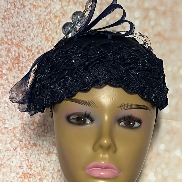 Navy Blue Half Hat for Church head covering, Fascinator for Tea Party, Wedding, and other Special Occasions, Gift for wife, girlfriend, her