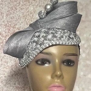 Silver Sequin Teardrop Shiny Bling Fascinator Half Hat for Church, Tea Parties, Weddings and other special occasions