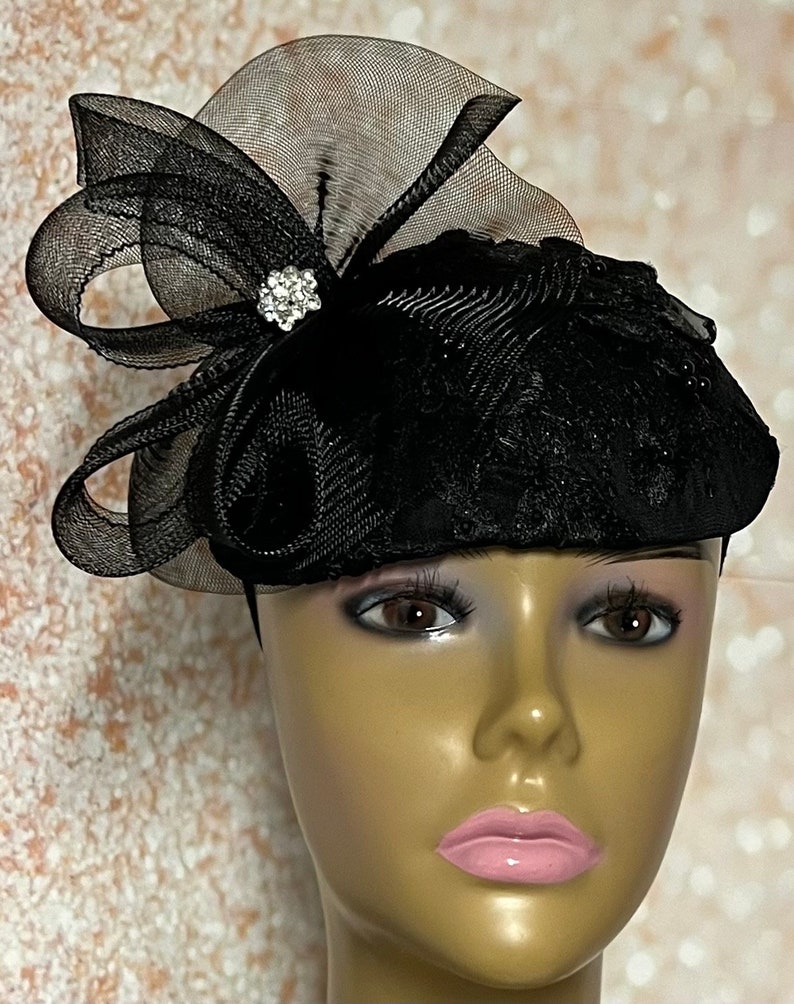 Black Lace Flower Half Hat Fascinator for Weddings Church or Etsy