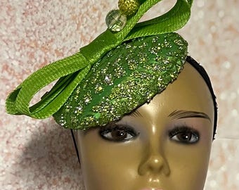 Lime Green Button Pillbox Fascinator Half Hat for Church, Tea Parties, Weddings and other Special Occasions