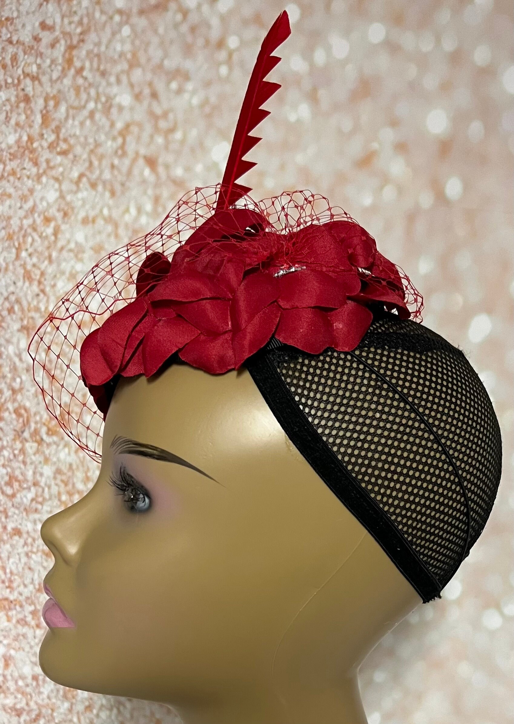 Red Flower Fascinator Half Hat Weddings Church Tea Parties Etsy Australia
