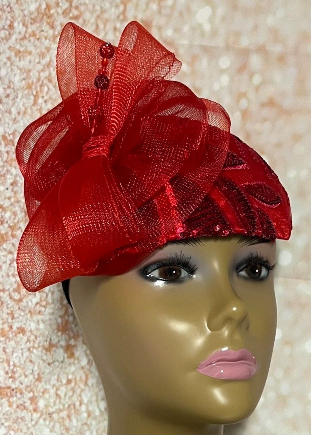 Red Sequin Fascinator Half Hat for Church Tea Party Weddings Etsy