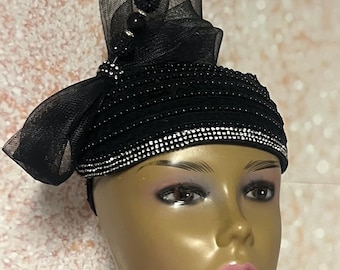 Black Lace Bead Half Hat Fascinator for Church and Special Occasion Headwear
