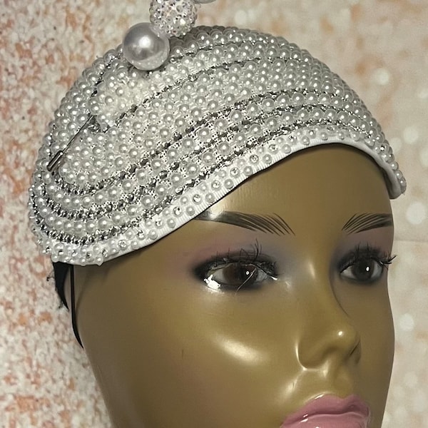 White Beaded Half Hat Fascinator for weddings, church and special occasions, Gift for Mom, Sister, Wife, Her