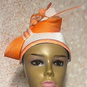 Pretty Gold and Orange Print Church Dress Hat Gold Yellow Satin Haute Couture Big Brim Hat Women, Formal  main image 4