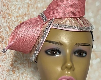 Pink Sinamay Fascinator, Light Pink Half Hat for Church head covering, Tea Party, Wedding, and other Special Occasions