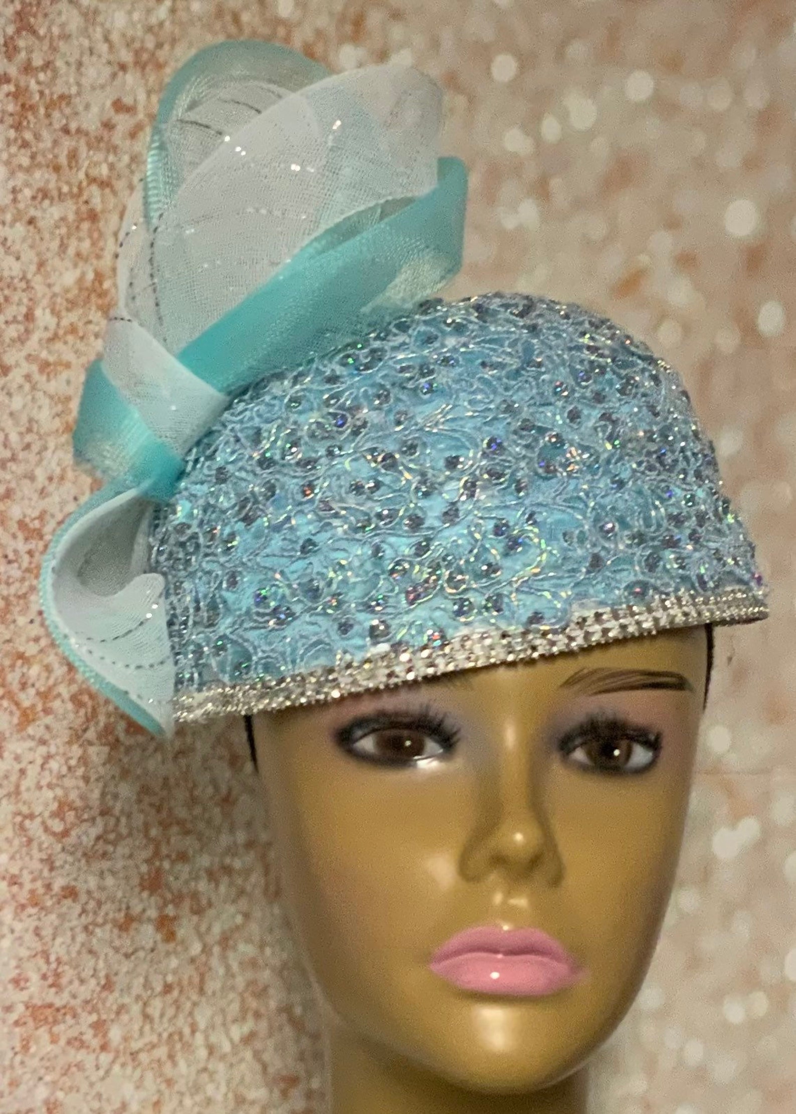 Light Blue and Turquoise Pillbox Hat for Church Head Covering Etsy