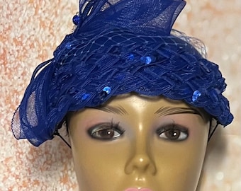 Blue Pillbox Fascinator, Royal Blue Half Hat for Church head covering, Tea Party, Wedding, and other Special Occasions