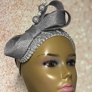 Silver Sequin Beaded Headband-Shaped Fascinator Half Hat for Church, Tea Parties, Weddings and other special occasions