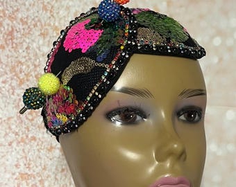 Multicolor Double Cup Teardrop Fascinator, Handmade Church Headwear and Special Occasions