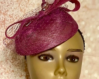 Magenta Purple Sinamay Fascinator Half Hat for Church, Wedding, Mother of the Bride, Head Covering, Tea Parties and other special occasion