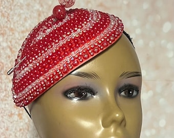 Donna Vinci Couture Red Black Church Derby Hat Feather Rhinestone Fascinator 22” ? RaptureGold.com – Where Queens Shop for Church Hats  main image 2