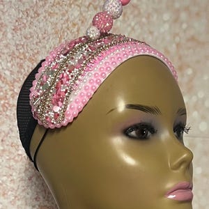 Pink and White Beaded Headband shaped hat for Church, Wedding, Mother of the Bride, Head Covering, Tea Parties and other special occasions