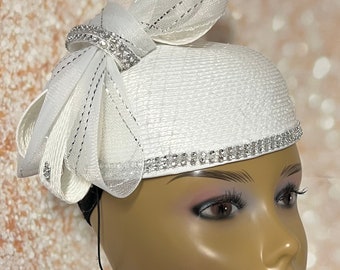 White Hat for Church, Wedding, Mother of the Bride, Head Covering, Tea Parties