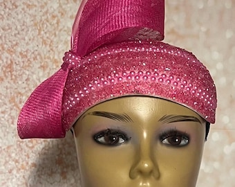 Hot Pink Beaded hat for Church, Magenta Wedding Half Hat for Mother of the Bride, Head Covering, Tea Parties and other special occasions