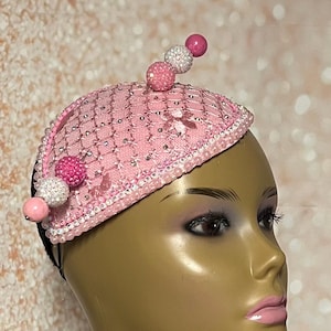 Pink Lace Rhinestone hat for Church, Wedding, Mother of the Bride, Head Covering, Tea Parties and other special occasions