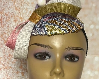 Lavande, petit chapeau bibi Sinamay multicolore pêche bronze, couvre-chef d'église, goûter, mariage et autres occasions spéciales