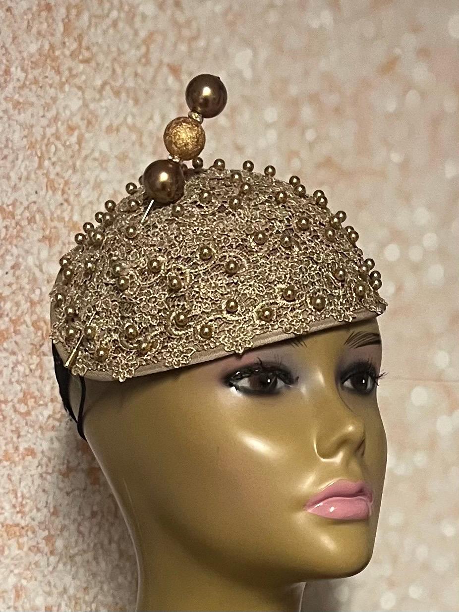 Golden Grace Beaded Fascinator Golden Bridal Beaded Lace Headpiece, Fascinator for a Bride  main image 4