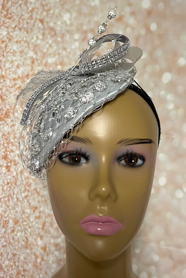 Silver Rhinestones Crystal Bling Fascinator Half Hat for Etsy