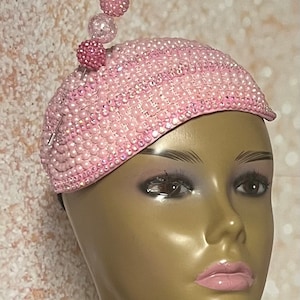 Pink Beaded hat for Church, Wedding, Mother of the Bride, Head Covering, Tea Parties and other special occasions