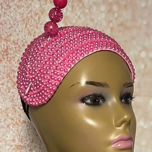 Pink Beaded Headband shaped hat for Church, Wedding, Mother of the Bride, Head Covering, Tea Parties and other special occasions