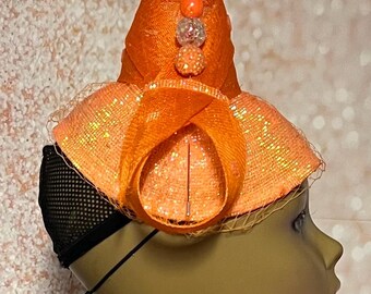 Orange Crystal Rhinestone Full Fascinator Hat for Church  display picture 3