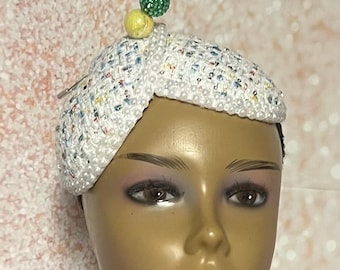 Multicolor double cup fascinator, Yellow, Blue, Green, Orange and Off white fascinator, Handmade Church Headwear and Special Occasions