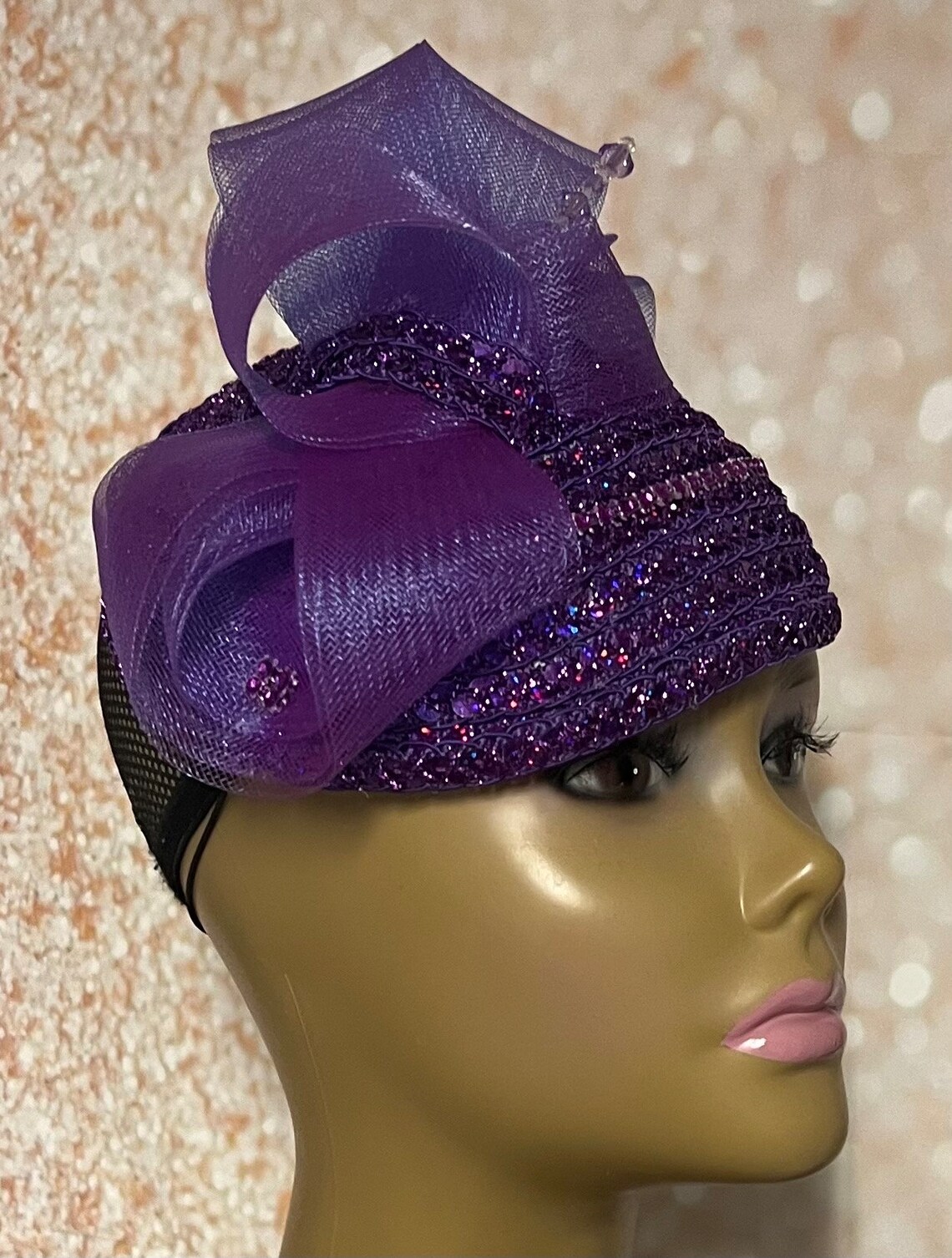 Purple Sequins and Rhinestones Hat for Church Wedding Mother - Etsy