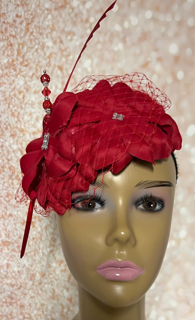 Red Flower Fascinator Half Hat Weddings Church Tea Parties Etsy