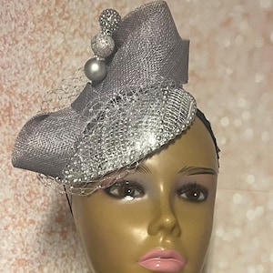 Silver Sequin Circle Button Shiny Bling Fascinator Half Hat for Church, Tea Parties, Weddings and other special occasions